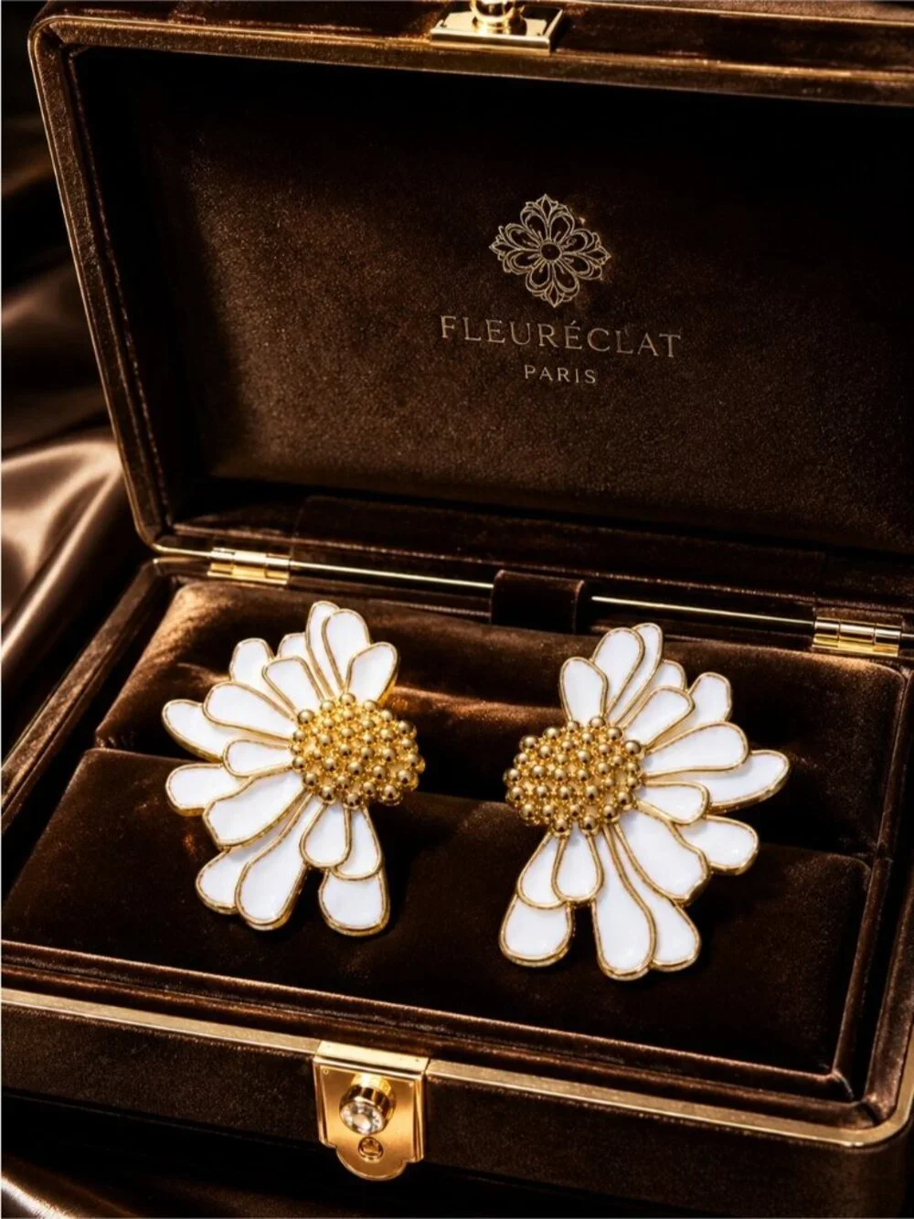 White and Gold Daisy Statement Earrings